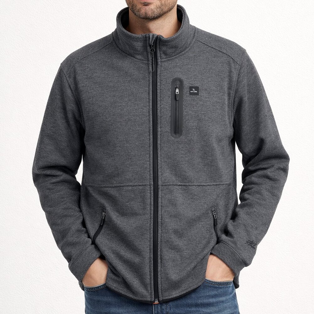 Men's Gray Wind & Rain Repellent Full Zip Jacket Rip Curl Anti Series Fall Coat